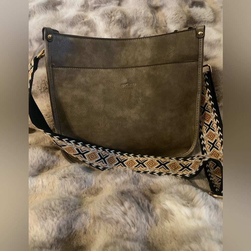 HKCLUF Crossbody Black and Brown Shoulder Bag with Woven Strap New With no Tags.